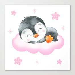 Sleepy Baby Girl Penguin Canvas Print