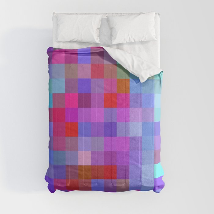 geometric square pixel pattern abstract background in blue purple pink red Comforter