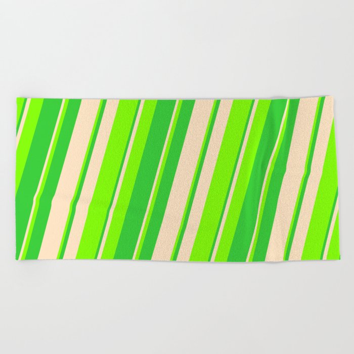 Bisque, Chartreuse, and Lime Green Colored Striped Pattern Beach Towel