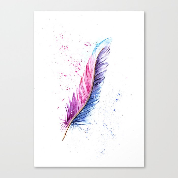 Feather Watercolor Painting Canvas Print By Aquarellesdemariastore