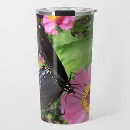 Butterfly on Pink Zinnia Travel Mug