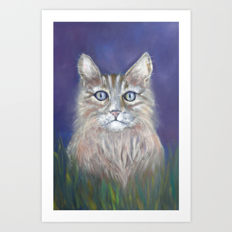 Cute Young Tabby Cat Grey Beige Chalk Pastel Drawing Art Print By Schantraine Society6