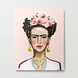 Frida on Soft Pink Metal Print | Painting, Frida, Faces, Pinkart, Fridaface, Fridakahlo, Fridaportrait, Fridaart, Millennialpink, Fridakahloart 