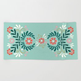 Floral Folk Pattern Beach Towel