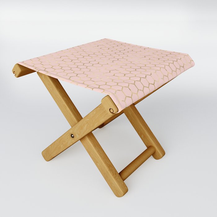 Metallic Gold Honeycomb Blush Pattern Folding Stool