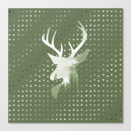 Green Deer Abstract Footprints Landscape Design Canvas Print
