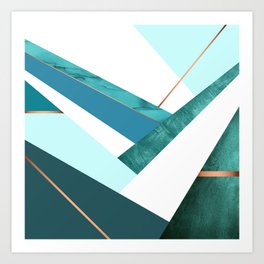 Teal Lines and Layers Geometric Art Print
