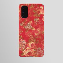 Country chic bright red pink vintage white floral Android Case