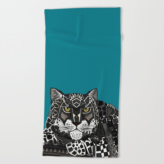 snow leopard teal Beach Towel