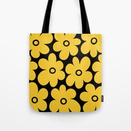 Retro Flowers Black and Yellow Tote Bag