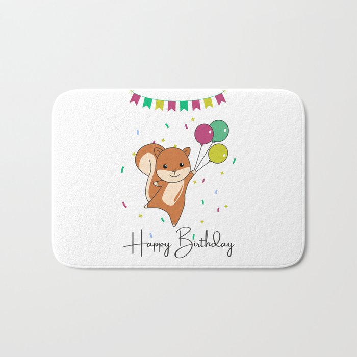 Squirrel Wishes Happy Birthday To You Bath Mat