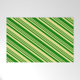 [ Thumbnail: Green & Tan Colored Stripes Pattern Welcome Mat ]