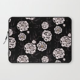 Black And White Vintage Flower Power Floral Pattern 60s 70s Retro Laptop Sleeve