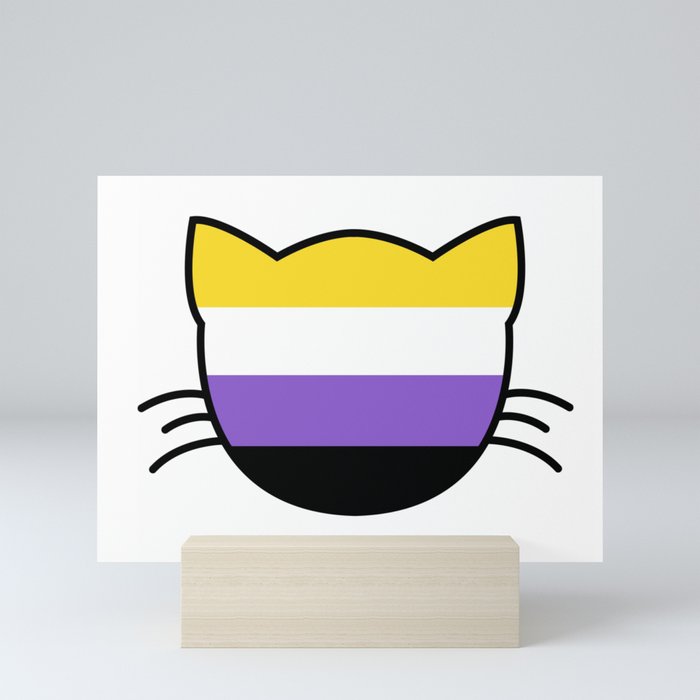 Non-Binary Flag Cat Mini Art Print