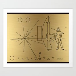 We Come With Piece (Pioneer probe plaque) by Dan Levin Art Print