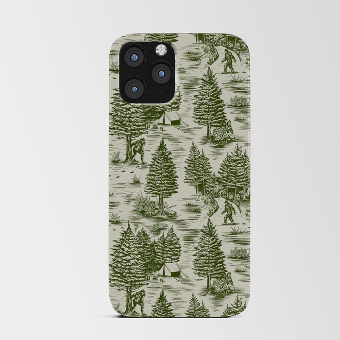 Bigfoot / Sasquatch Toile de Jouy in Forest Green iPhone Card Case