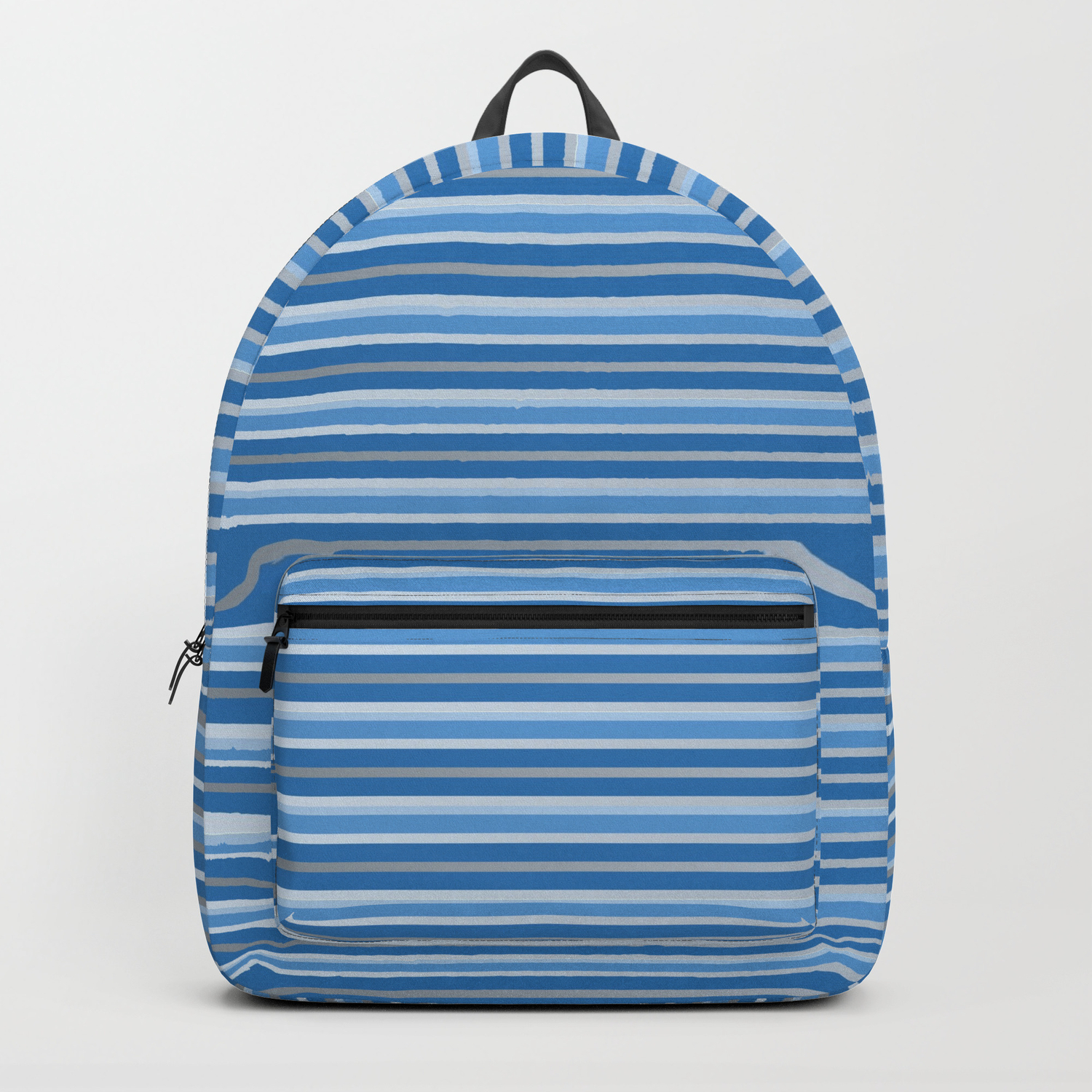 blue and white striped backpack