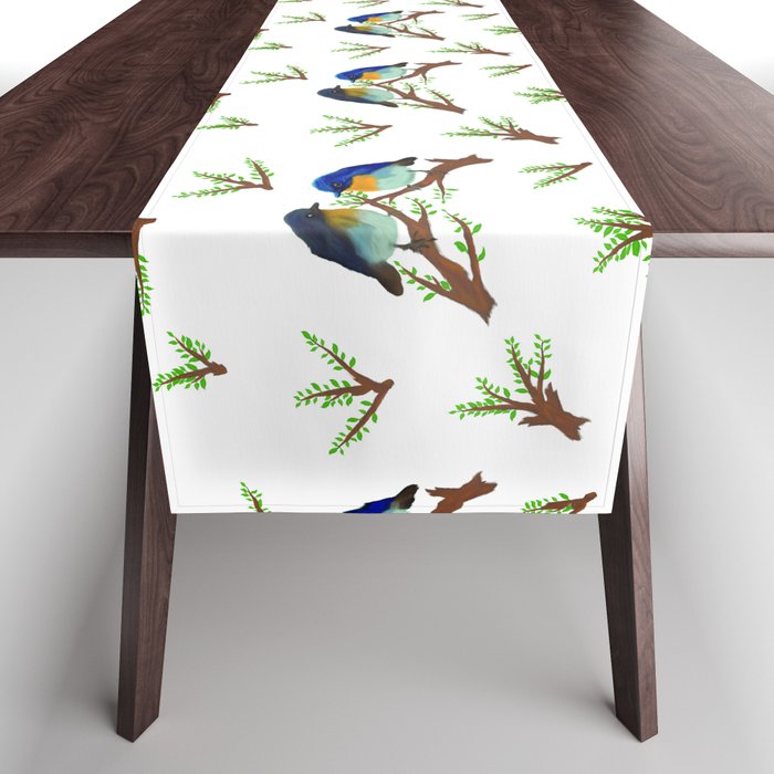 couple of little birds and branches, seamless pattern Table Runner
