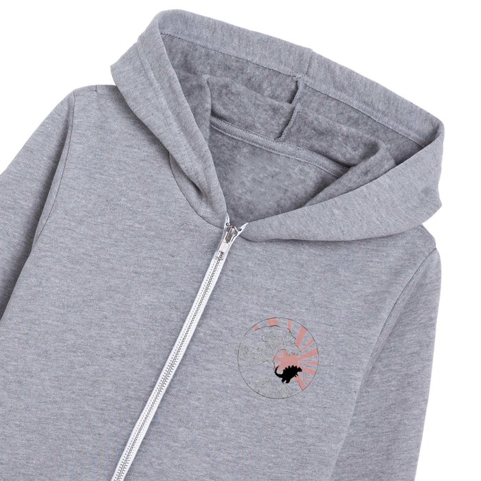 Godzilla Rising Sun The Great Wave Kids Zip Hoodie by Jimmy Tan