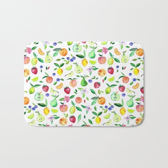 Fresh Fruit - a watercolor pattern Bath Mat