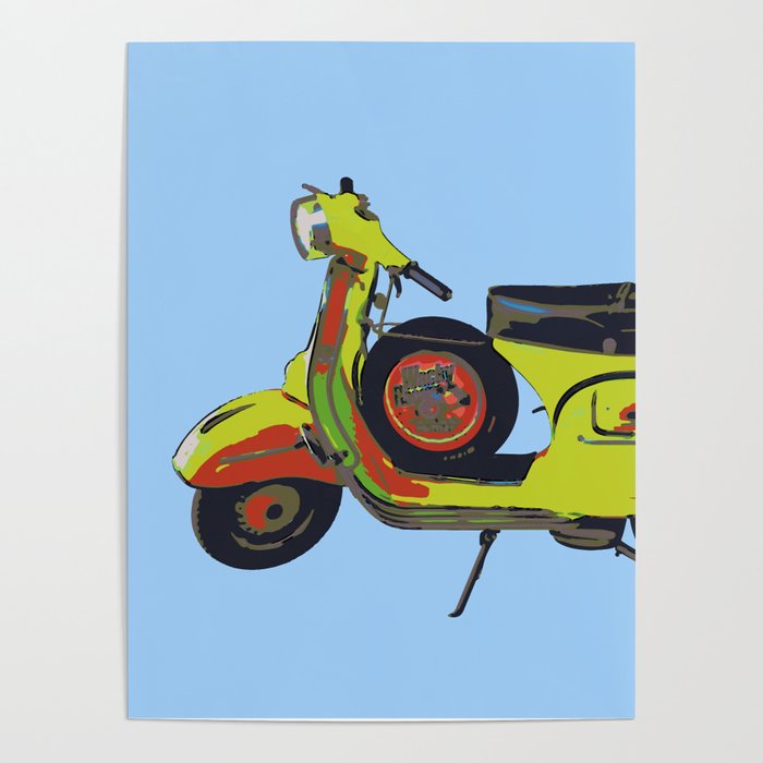 vespa scooter blue Yellow red Poster