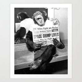 Space Chimp Lives - NASA Moon Flight black and white photograph Art Print