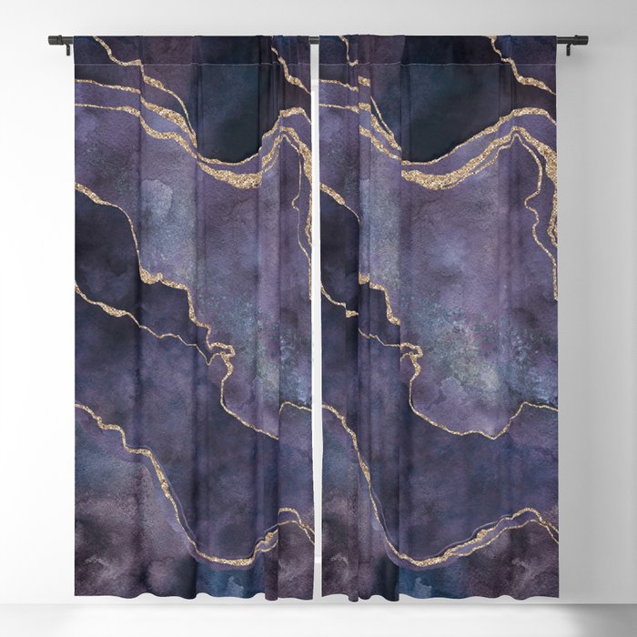 Purple Watercolor Marble Gemstone Glamour Blackout Curtain