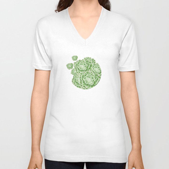 Green Succulent V Neck T Shirt