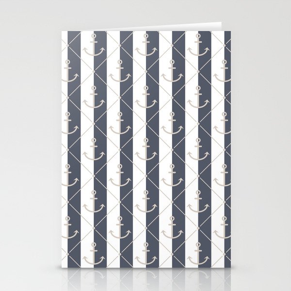 Sand Beige Anchor Pattern on White and Dark Gray Stationery Cards