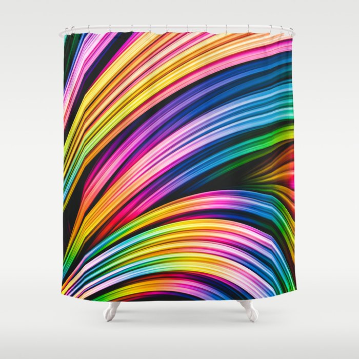 Melos IV. Colorful Abstract Stripes Shower Curtain