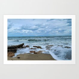 Cloudy winter day at the beach Art Print