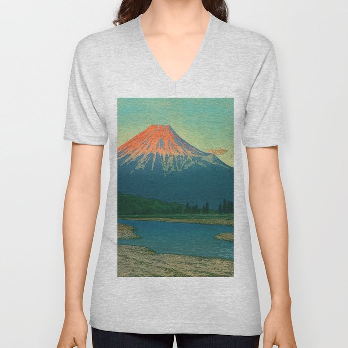 Mount Fuji Fujikawa by Kawase Hasui V Neck T Shirt