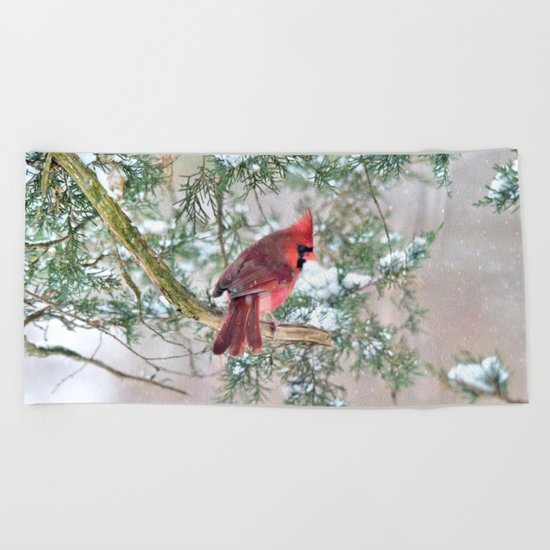 Snow Day Cardinal Beach Towel