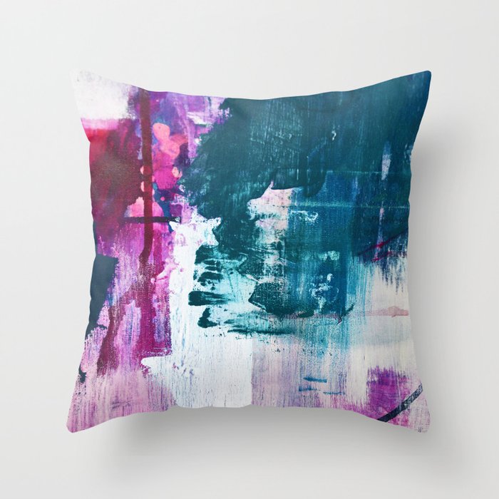 Complexity: a pretty abstract mixed-media piece in teal and purple by Alyssa Hamilton Art Throw Pillow