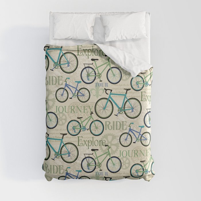 Bicycle Journey Blue Duvet Cover