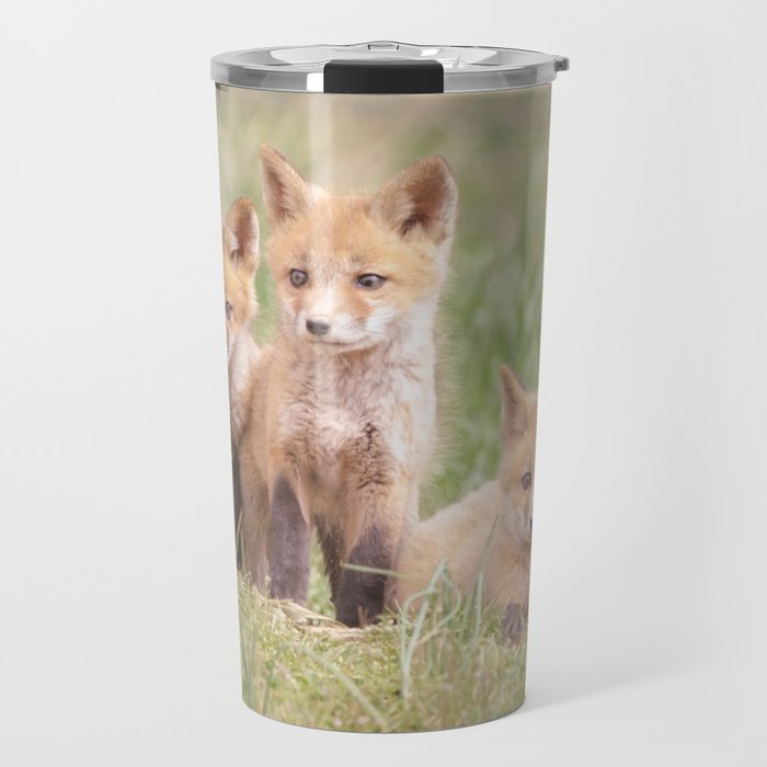 Siblings Baby Red Foxes in Field Animal / Wildlife Photograph Travel Mug And Other Merch