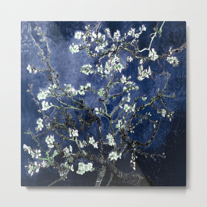Dark Blue Vincent Van Gogh Almond Blossoms Art Home Decor & Accessories Metal Print