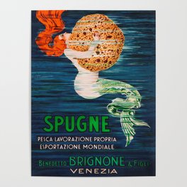 Mermaid with Sponge Vintage Poster Poster