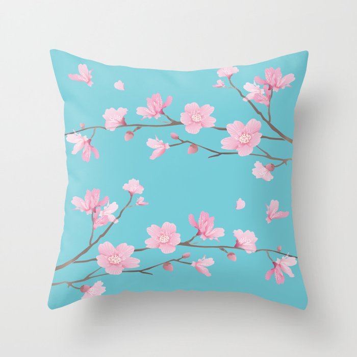 Cherry Blossom - Robin Egg Blue Throw Pillow