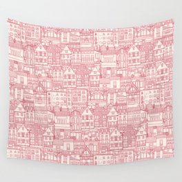 cafe buildings pink Wall Tapestry