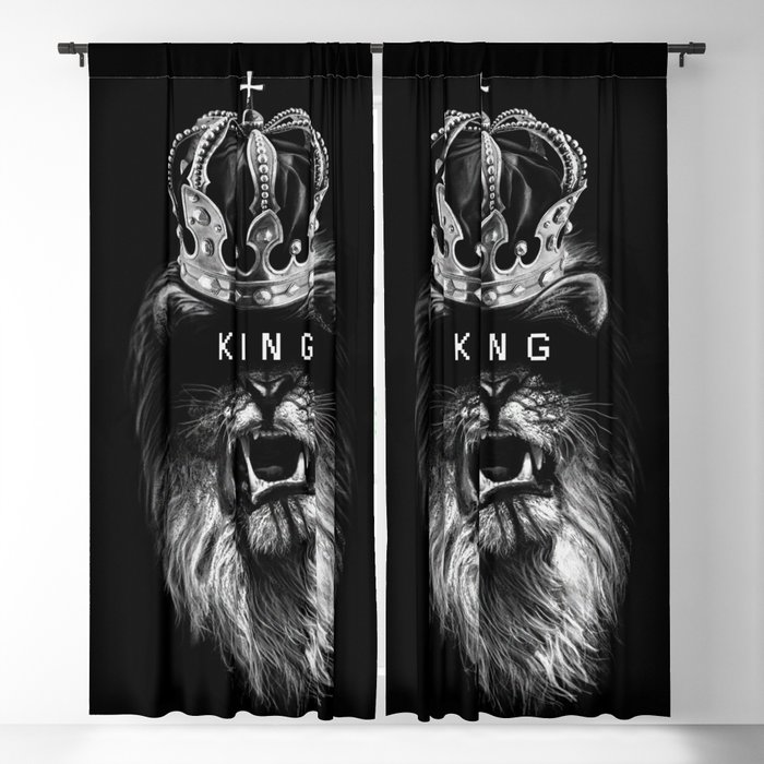 Lion, Lionart, King, Animal, Black, Minimal, Interior, Black White,Wall art, Art Print,Trendy decor Blackout Curtain