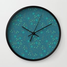 Starry Sky aqua flowers on teal Wall Clock