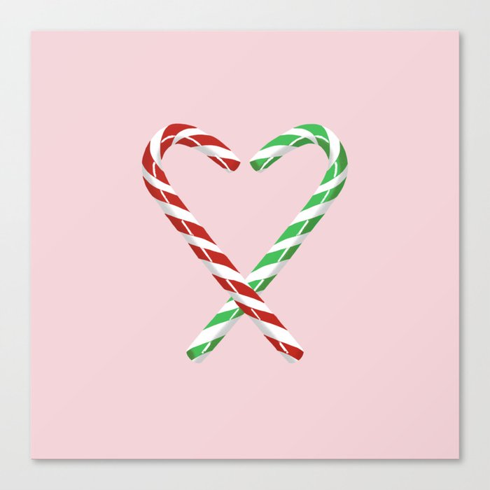 Winter Peppermint stripes on pink and red Canvas Print