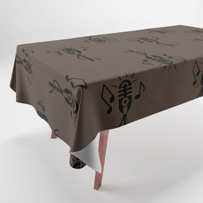 Black Retro Microphone Pattern on Dark Brown Tablecloth