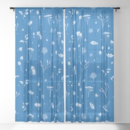 Cyanotype flowers  Sheer Curtain