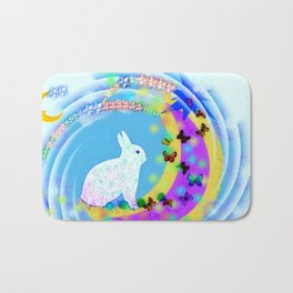 Bunny Day Bath Mat | Pattern, Blueandwith, Digital, Pop Art, Original, Usa, Butterflies, Fine Design, Moon, Colorful 
