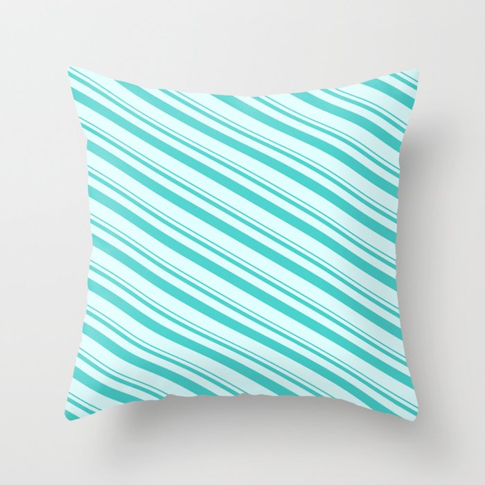 Turquoise and Light Cyan Colored Lined/Striped Pattern Throw Pillow