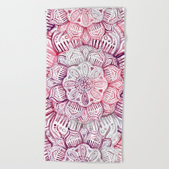 Burgundy Blush Watercolor Mandala Beach Towel