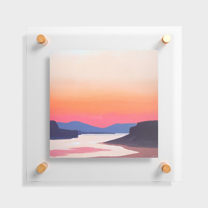 Graphic Sunset Over River Floating Acrylic Print