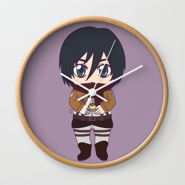 Shingeki No Kyojin Chibi Mikasa Flats Wall Clock By Tenki